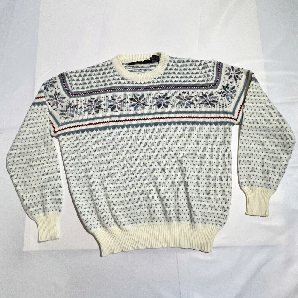 Vintage Fair Isle Townsley 1980s Knit Snowflake Geo Crew Neck Sweater Size Large